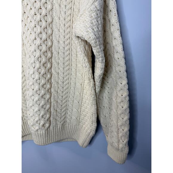 Aran Woolen Mills Merino Wool Cable Knit Sweater Cream Men's S - Picture 5 of 9